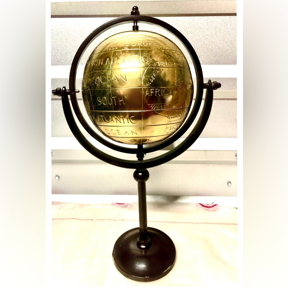 Golden Metallic Globe Stand Home Goods Accents Decor Office Engraved Travel Map